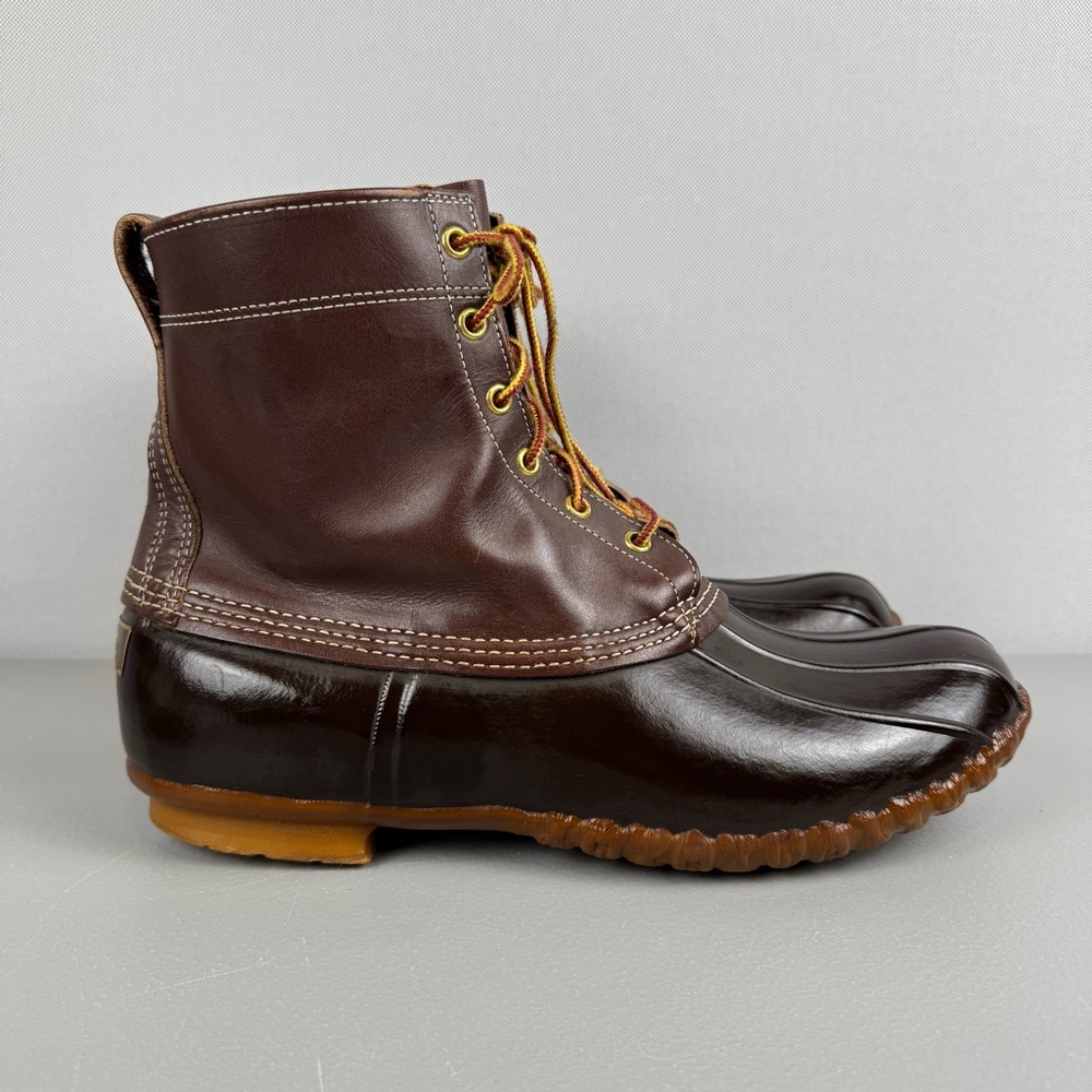 LL Bean Maine Hunting Shoe Men 12 M Brown Leather Rubber Duck Bean Boot USA 7363